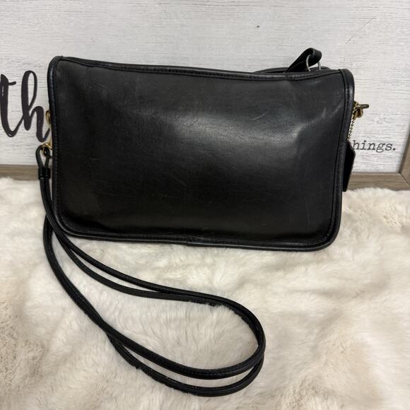Vintage Coach Leather Basic Bag Purse Black Double Strap Made in USA 021-9003 - Picture 2 of 14